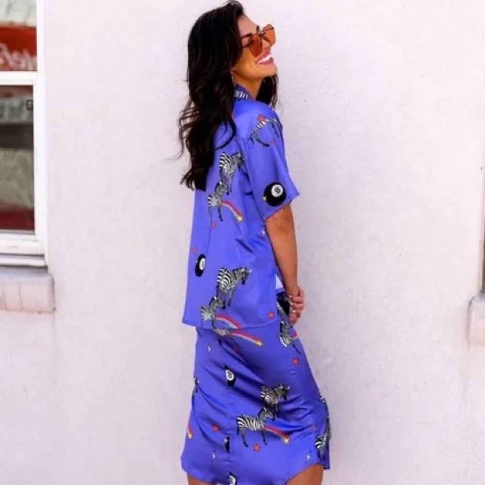 NWOT dressed in lala “get lucky” satin shirt